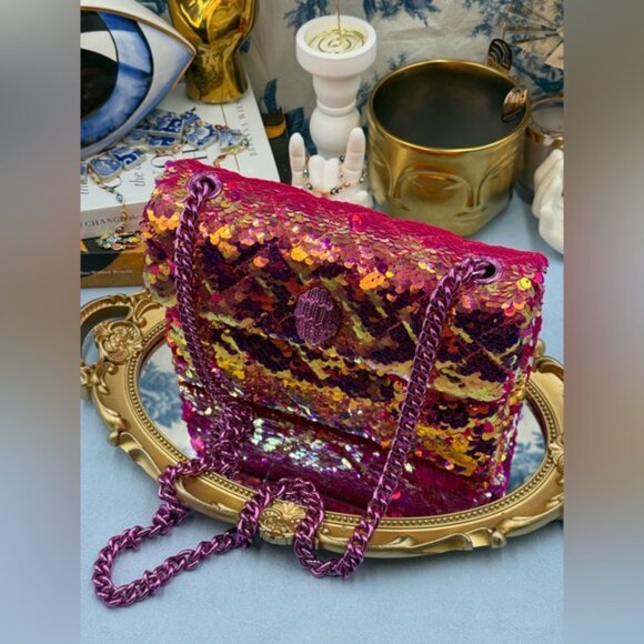 🆕 KURT GEIGER LONDON 🧿 NWOT Glitter Mini Kensington Bag, Fuchsia Drench - Picture 8 of 16